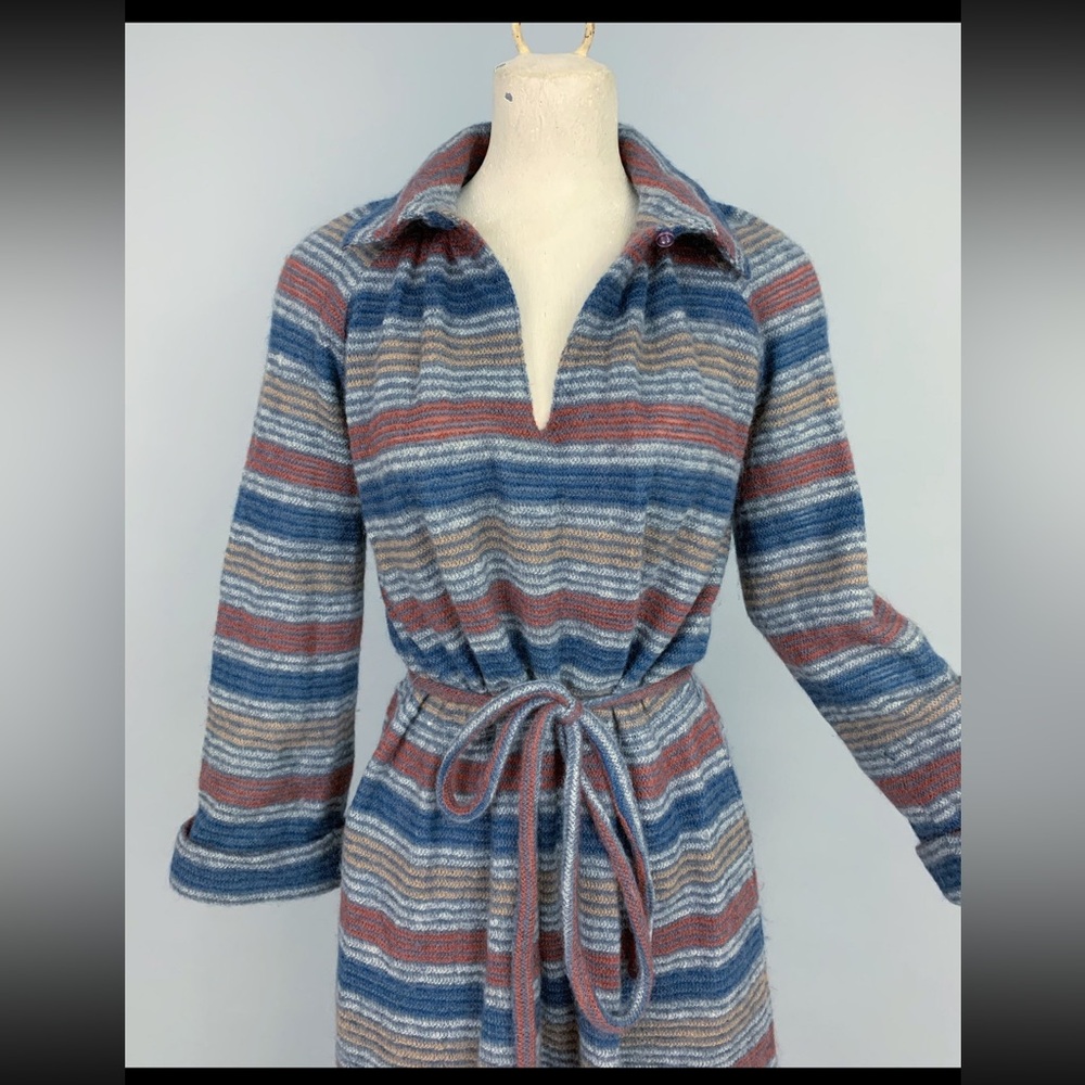 VTG Missoni 70s 80s wool stripe collared maxi dress 42 medium POCKETS - Picture 6 of 16